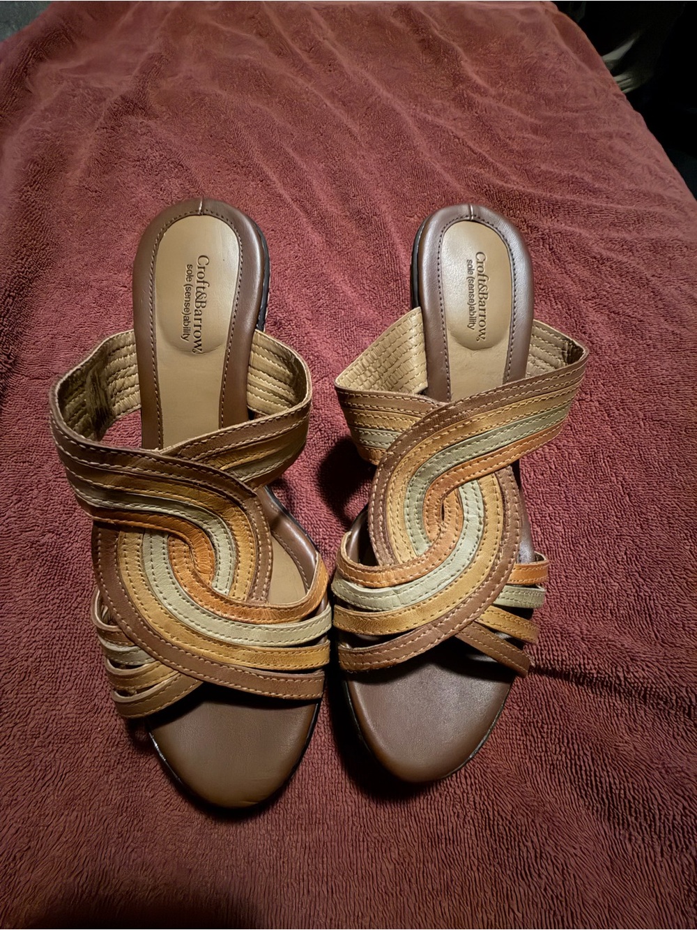 Corkys Brown Tan Multi-Striped Woven Slide Sandals